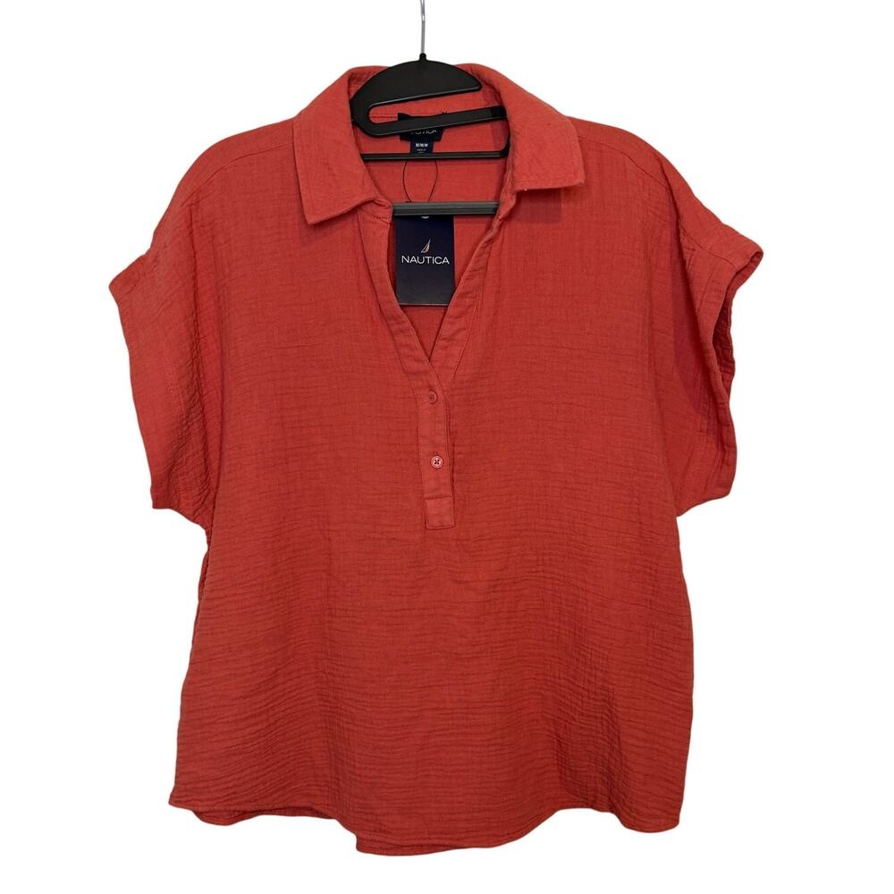 NWT Nautica gauze cap sleeve coral top Size Medium (B20439)